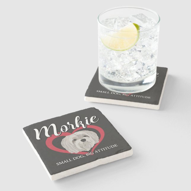 Morkie - Liten hund, stort sinnelag - 3 Stenunderlägg (Sidan)