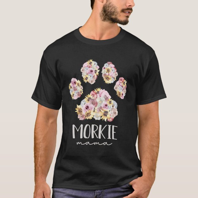 Morkie Mamma Blommigt Tass Hund Mamma T Shirt (Framsida)
