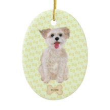 Morkie med ben och text oval