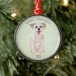 Morkie Premium Rund Julgransprydnad Metall