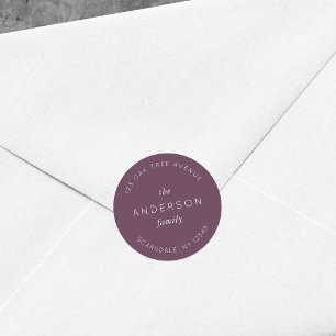 Mörklila Familjenamn Returadress Modern Runt Klistermärke
