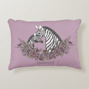 Mörklila Mama och Baby Zebra Handritad Accent Prydnadskudde