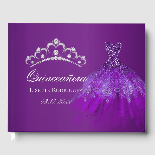 Mörklila Personlig Quinceanera Gästböcker (Framsida)