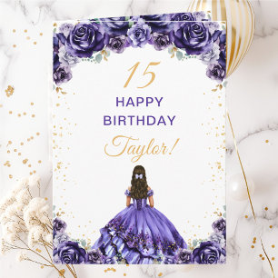 Mörklila Prinsessa Blommig Grattis på födelsedagen Kort