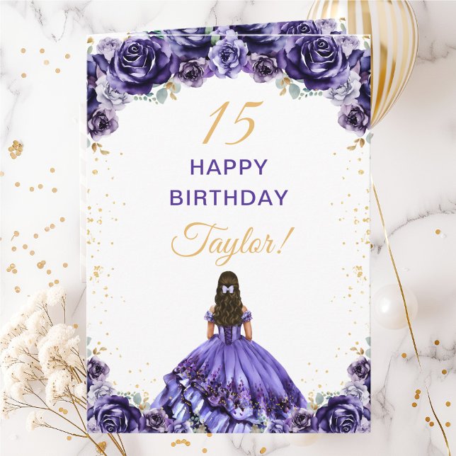 Mörklila Prinsessa Blommig Grattis på födelsedagen Kort (Skapare uppladdad)
