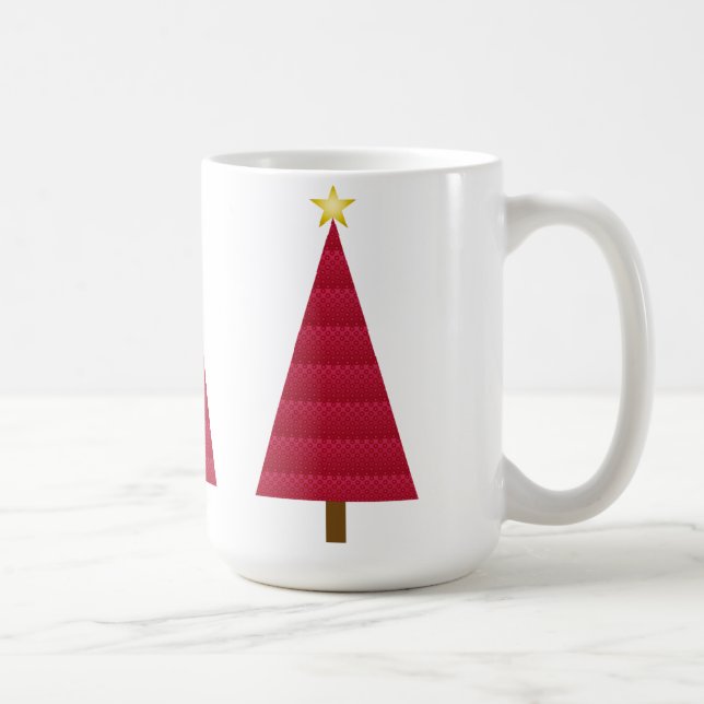 Mörkröd damast modern julgran kaffemugg (Höger)