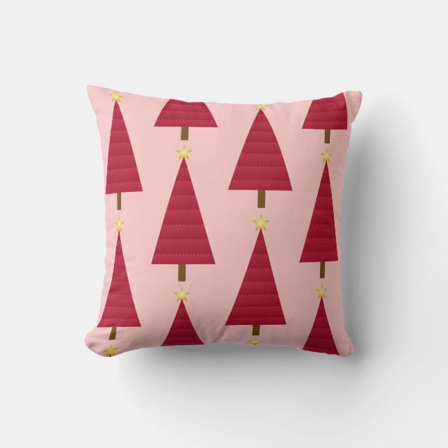 Mörkröd damast modern julgran kudde (Framsida)