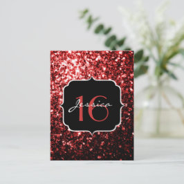 Mörkröd falsk glittergnistrar glamour Sweet 16 Vykort