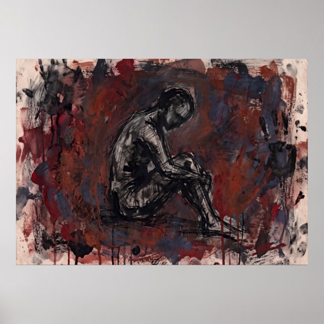 Mörkröd figurativ abstrakt affisch (Framsidan)