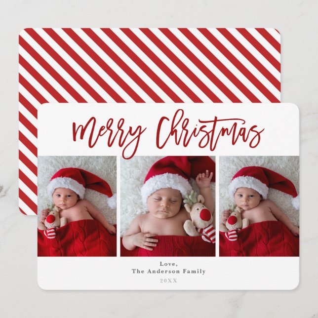Mörkröd God Jul Högtid 3 Bilder Foto Inbjudningar (Fram/baksida)