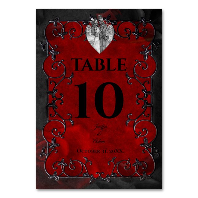 Mörkröd gotisk Halloween-hochs Bordsnummer (Framsidan)
