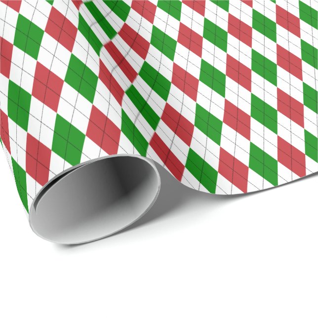 Mörkröd, grön och vit Argyle-inpackningspapper Presentpapper (Rullad Hörn)
