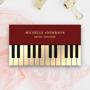 Mörkröd Kräm Guld Piano Tangentbord Lärare Pianist Visitkort