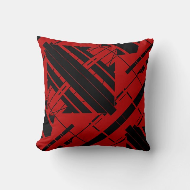 Mörkröd med svart diagonal abstrakt konstdesign kudde (Framsida)