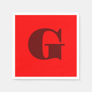 Mörkröd modern bokstavsmonogram   Röd   Pappersservett