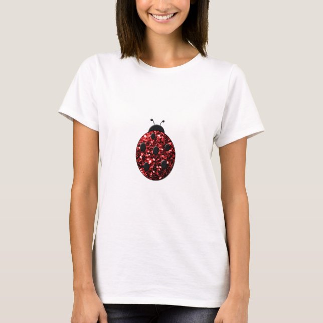 Mörkröd nyckelpiga falska glittergnistrar tee shirt (Framsida)