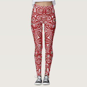 Mörkröd och vit fantasifullt mönster leggings