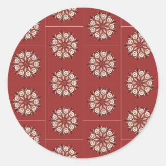 Mörkröd och vit norsk Rosemaling blom- Runt Klistermärke