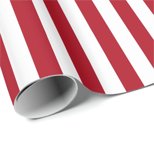 Mörkröd och vit rand presentpapper (Rullad Hörn)