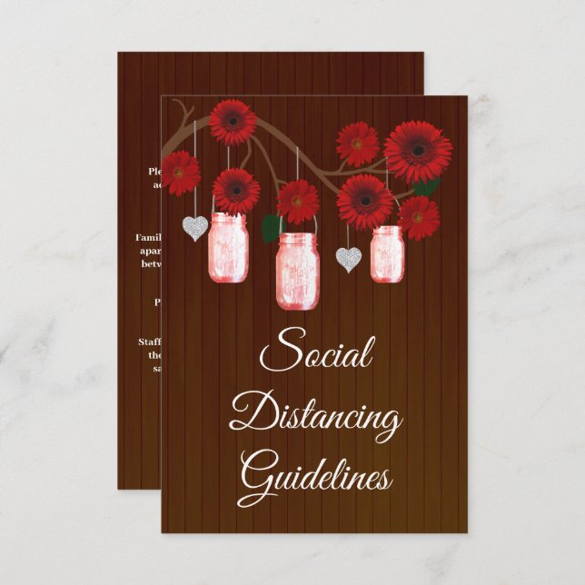 Mörkröd rustik blomsterkruka i murarskål - säkerhe tilläggskort (Fram/baksida)