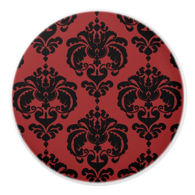 Mörkröd & Svart Damask Elegant Sängkammare Byrå Knopp (Framsidan)