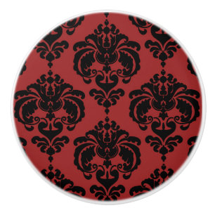 Mörkröd & Svart Damask Elegant Sövrumsskåp Knopp