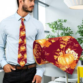 Mörkröd Thanksgiving Pumpa Bladsmönster Slips
