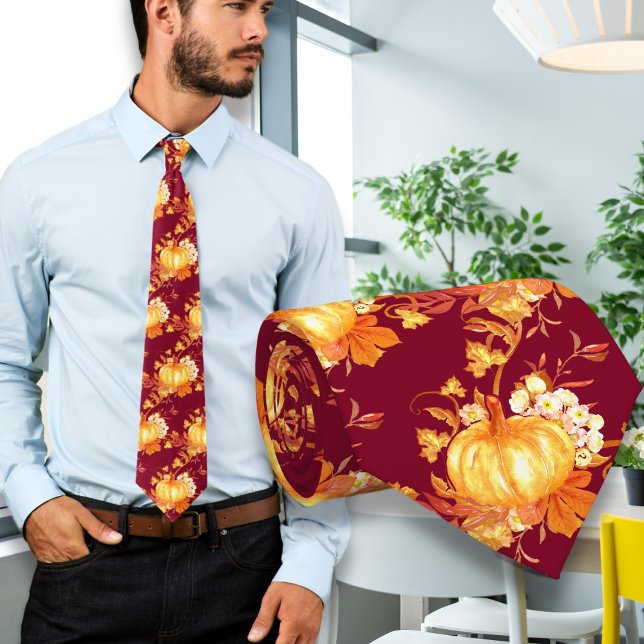 Mörkröd Thanksgiving Pumpa Bladsmönster Slips (Skapare uppladdad)