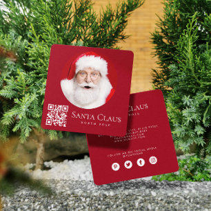 Mörkröd Tomte Nordpolen Anpassad Foto QR-kod Fyrkantigt Visitkort