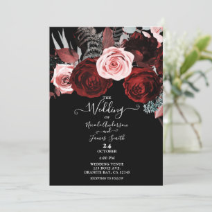 Mörkröda och rosa blommor Blomster Grönska Bröllop Inbjudningar