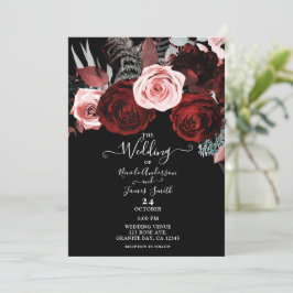 Mörkröda och rosa blommor Blomstergrönska Bröllop Inbjudningar