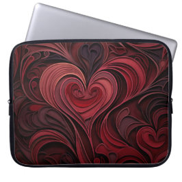 MÖRKRÖDA OPRYDDA HJÄRTAN TILL VALENTINE LAPTOP FODRAL