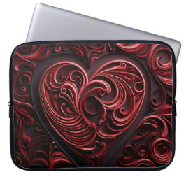 MÖRKRÖDA UTSMYCKADE HJÄRTAN TILL VALENTINE LAPTOP FODRAL