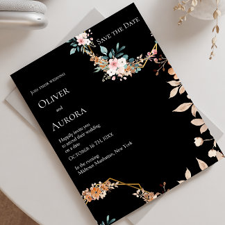 Mörkt akvarellblomma Spara datum-inbjudan Inbjudningar