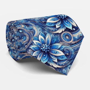 Mörkt Azure Marinblå Svart Paisley Konst Mönster Slips