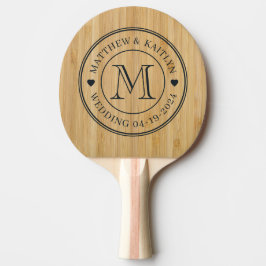 Mörkt Bambu Bröllopsmonogram Hjärtan Pingisracket