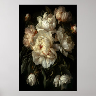 Mörkt Barockt Piontryck Dramatisk Blommig Väggkons Poster