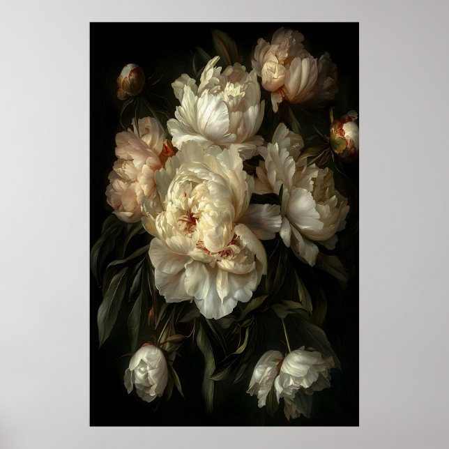 Mörkt Barockt Piontryck Dramatisk Blommig Väggkons Poster (Framsidan)