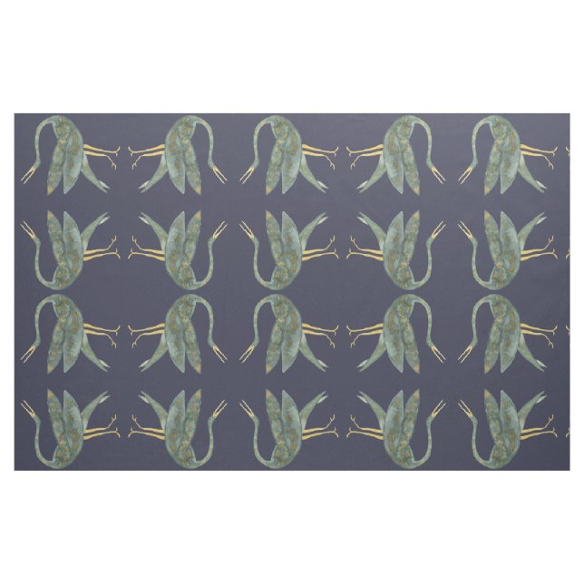 Mörkt blå akvarell modern trana fåglar tyg (Fat Quarter)
