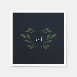 Mörkt Blå & Gröna blad Grönska Rustik Bröllopsdeko Pappersservett