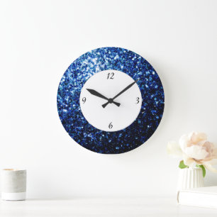 Mörkt Blått djupt skinande falskt glitter gnistrar Stor Klocka