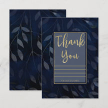 Mörkt Blått Guld Botaniska Blad Moderna Tack