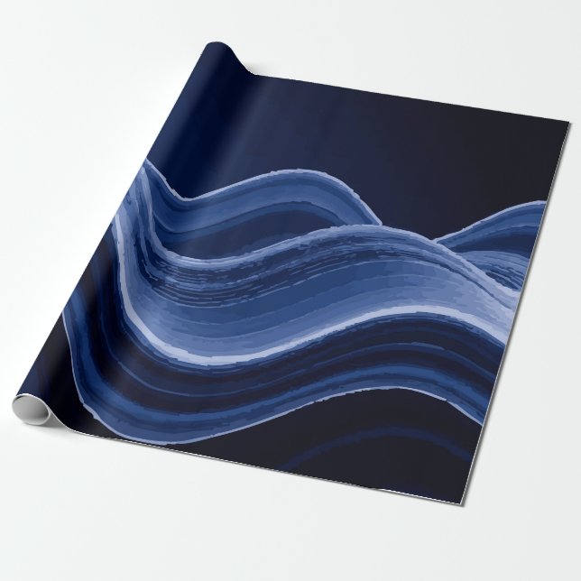 Mörkt Blått Våg Mönster – Modernt Elegant Gåva Presentpapper (Utrullad)