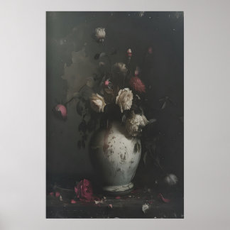 Mörkt blommig utskrivbar väggkonst, Blomolja Poster