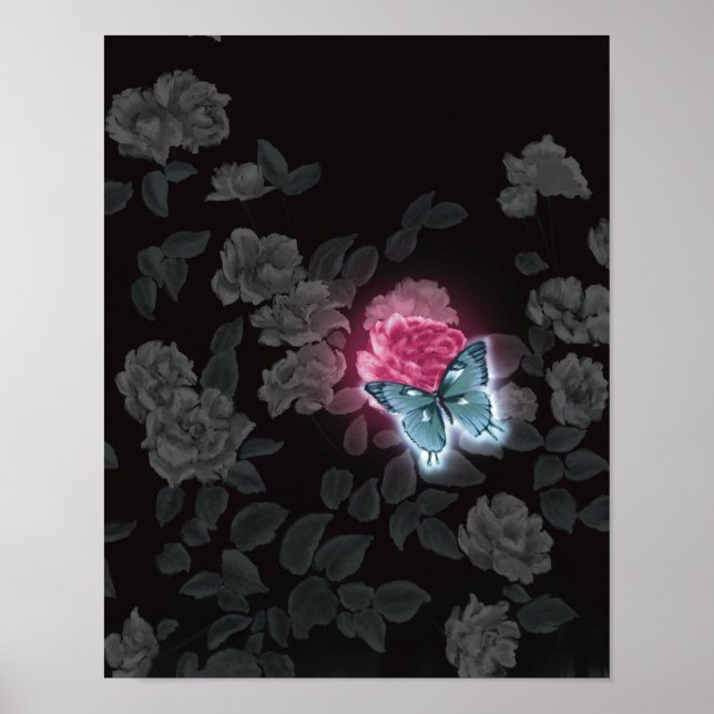 Mörkt blommig väggutskrift poster (Framsidan)