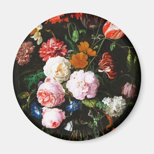 Mörkt blommigt botaniskt finkonsttryck magnet (Framsidan)