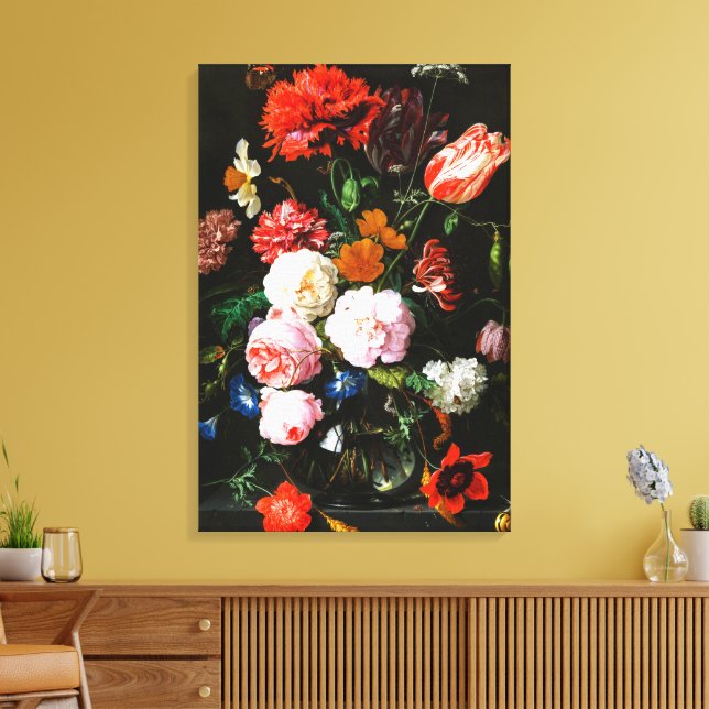Mörkt blommigt botaniskt fint konsttryck canvastryck (Insitu (Vardagsrum))