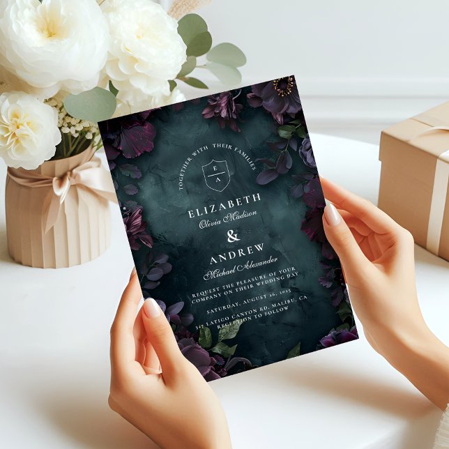 Mörkt Blommigt Bröllop Inbjudningar (Skapare uppladdad)