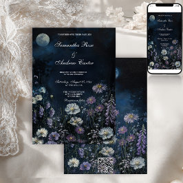 Mörkt Blommigt Digitalis Natt Trädgård Bröllop Inbjudningar