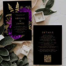 Mörkt Blommigt Lila Guld QR-kod Bröllop
